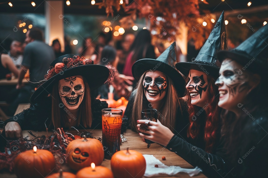 Halloween pessoas fantasiadas de bruxas
