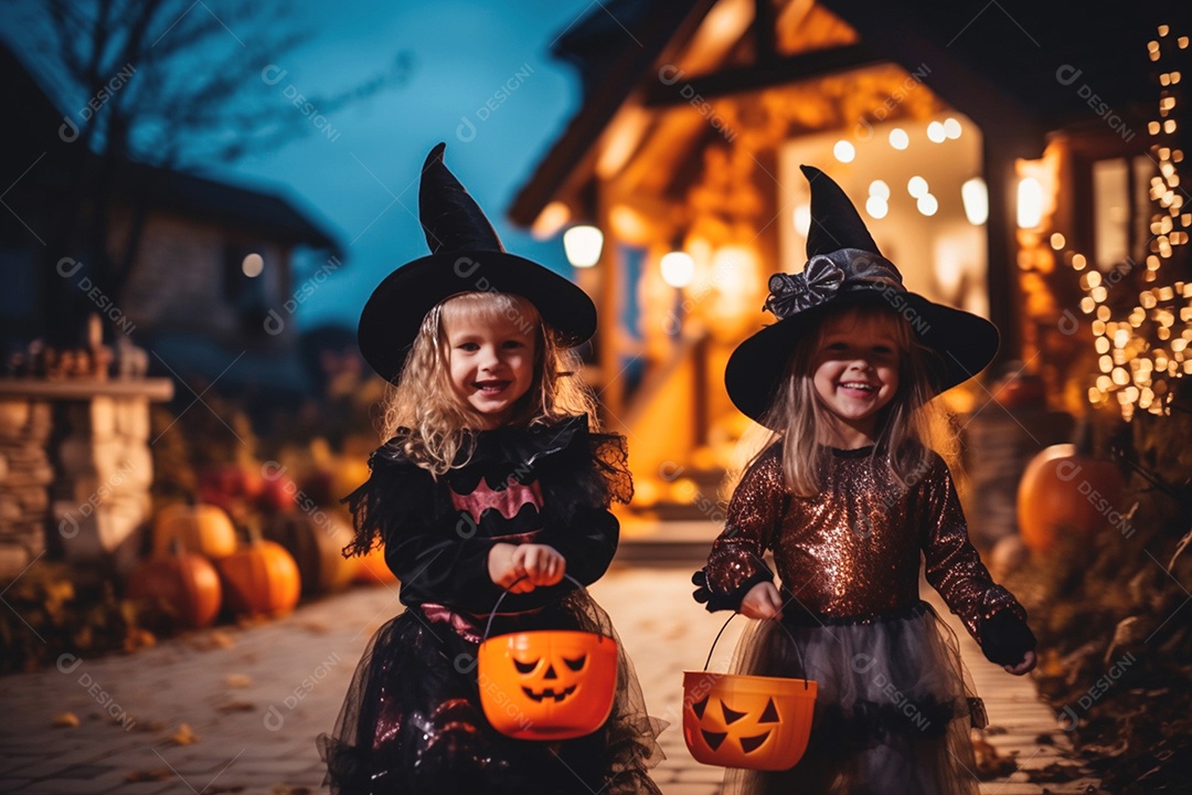 Criança trocando doces ou travessuras de Halloween