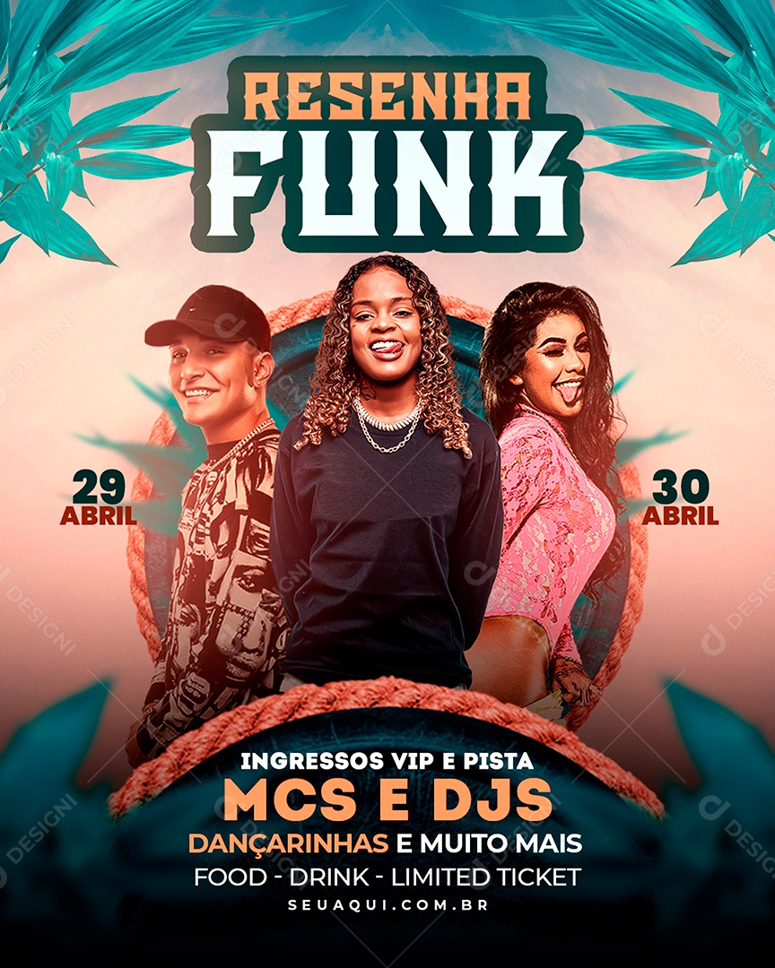 Flyer para Eventos na Praia Funk Verão  Revoada Festas Shows