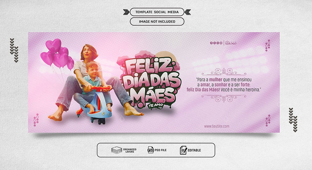 Banner Dia das Mães 12 de Maio para a Mulher qiue me Ensinou a Amar Social Media PSD Editável