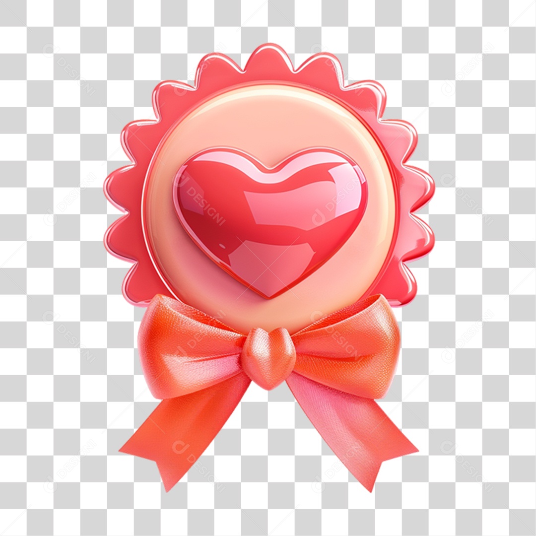 Elemento 3D Medalha Coração PNG Transparente