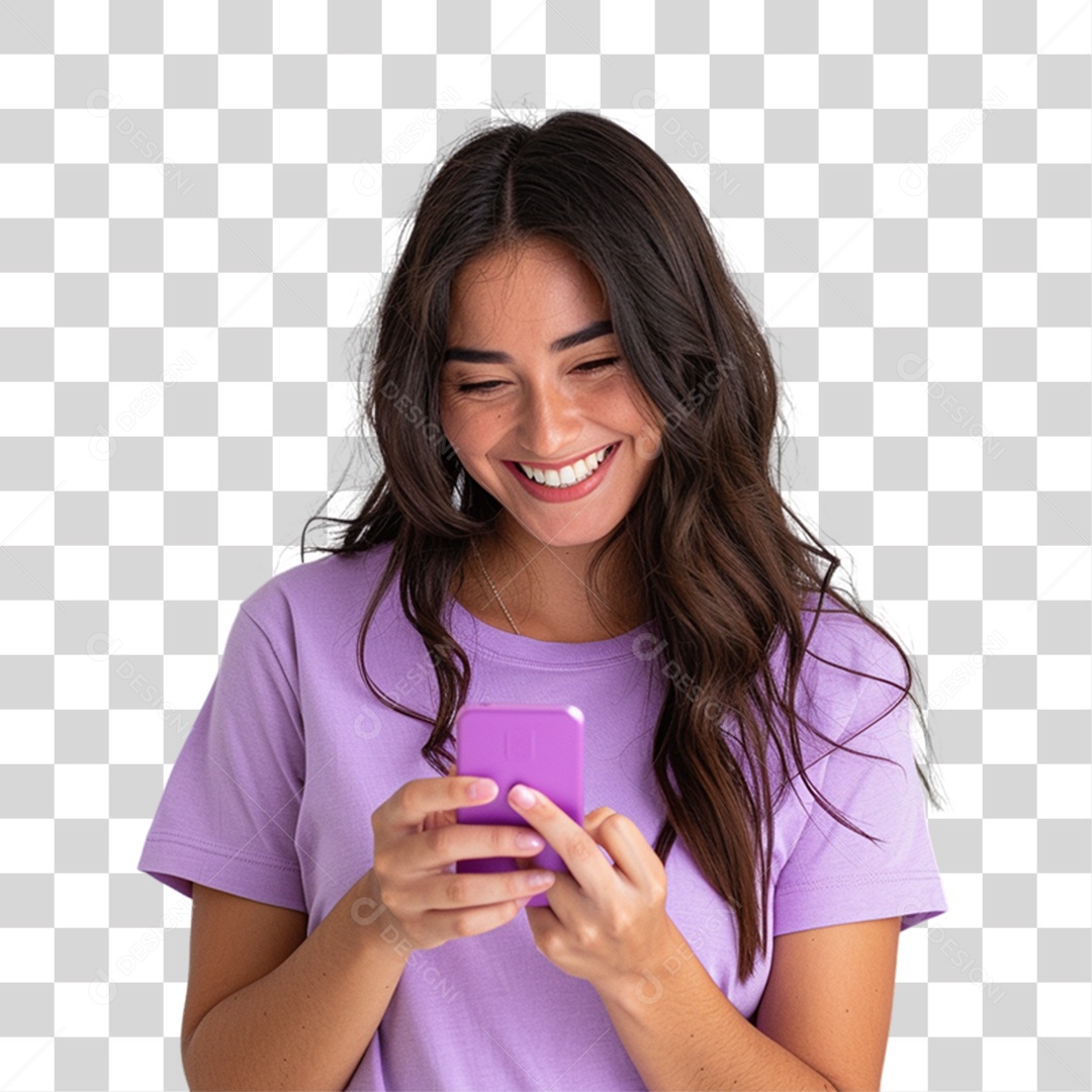 Mulher com Celular nas Mãos PNG Transparente