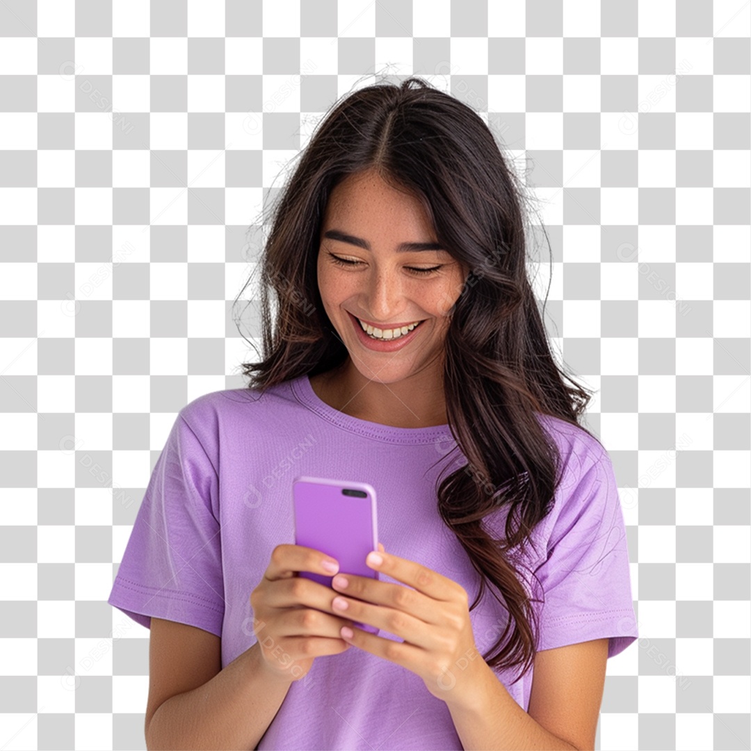 Mulher com Celular nas Mãos PNG Transparente