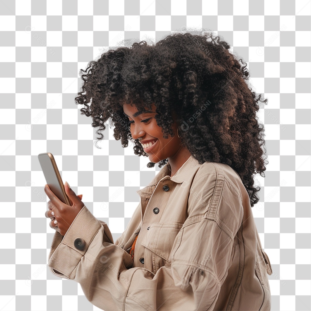 Mulher com Celular nas Mãos PNG Transparente