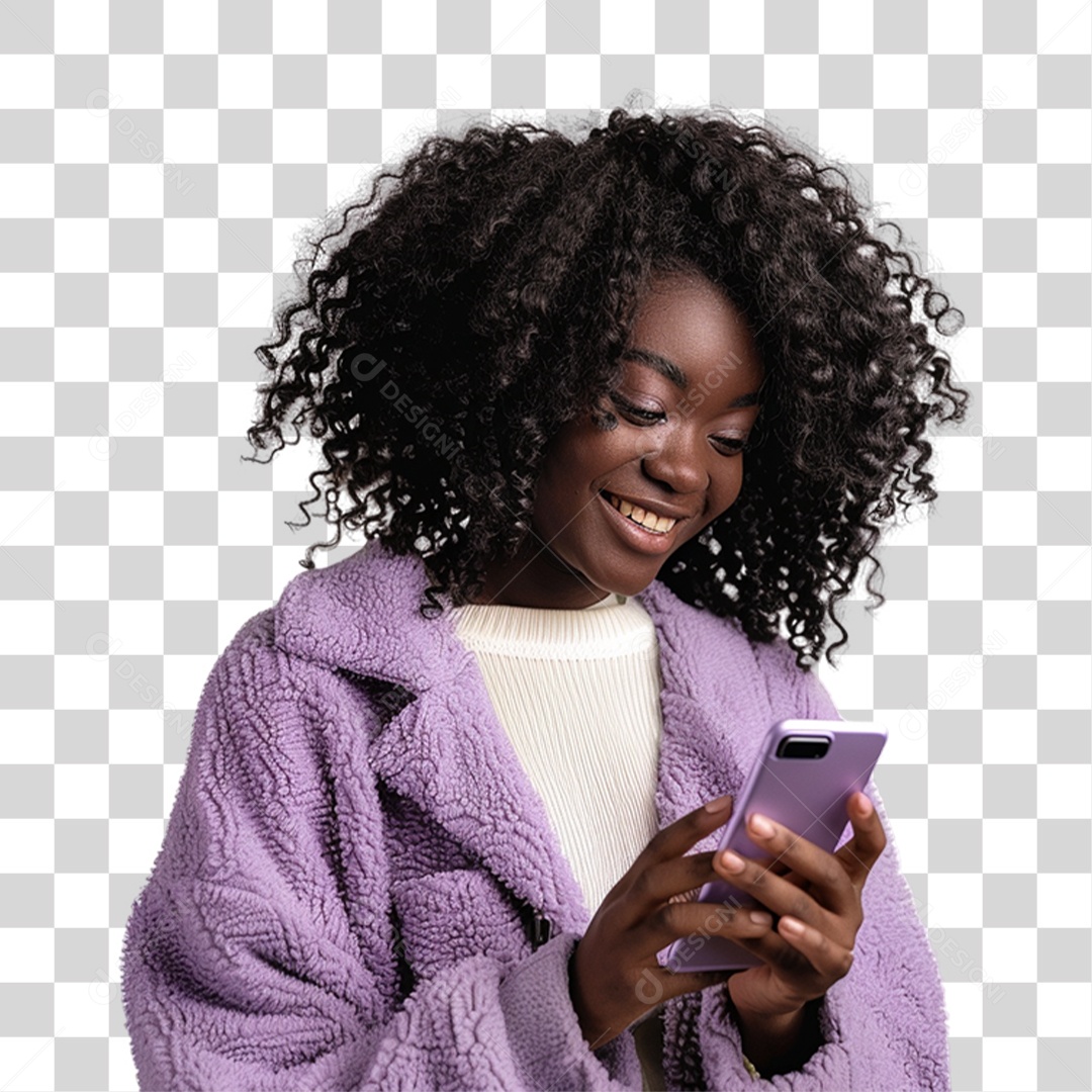 Mulher com Celular nas Mãos PNG Transparente