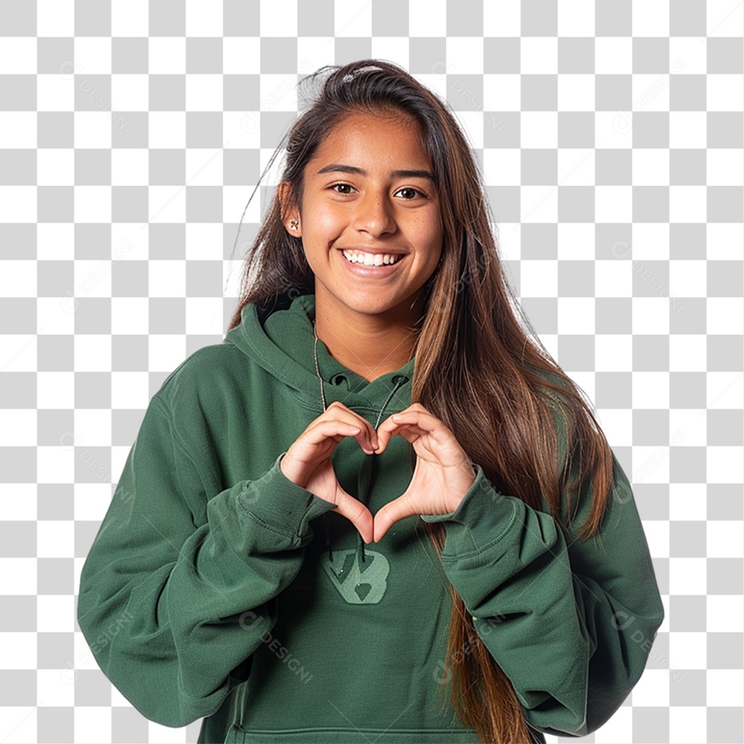 Mulher Fazendo Sinal de Coração PNG Transparente