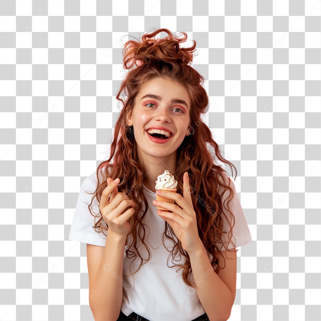 Mulher Tomando Sorvete PNG Transparente