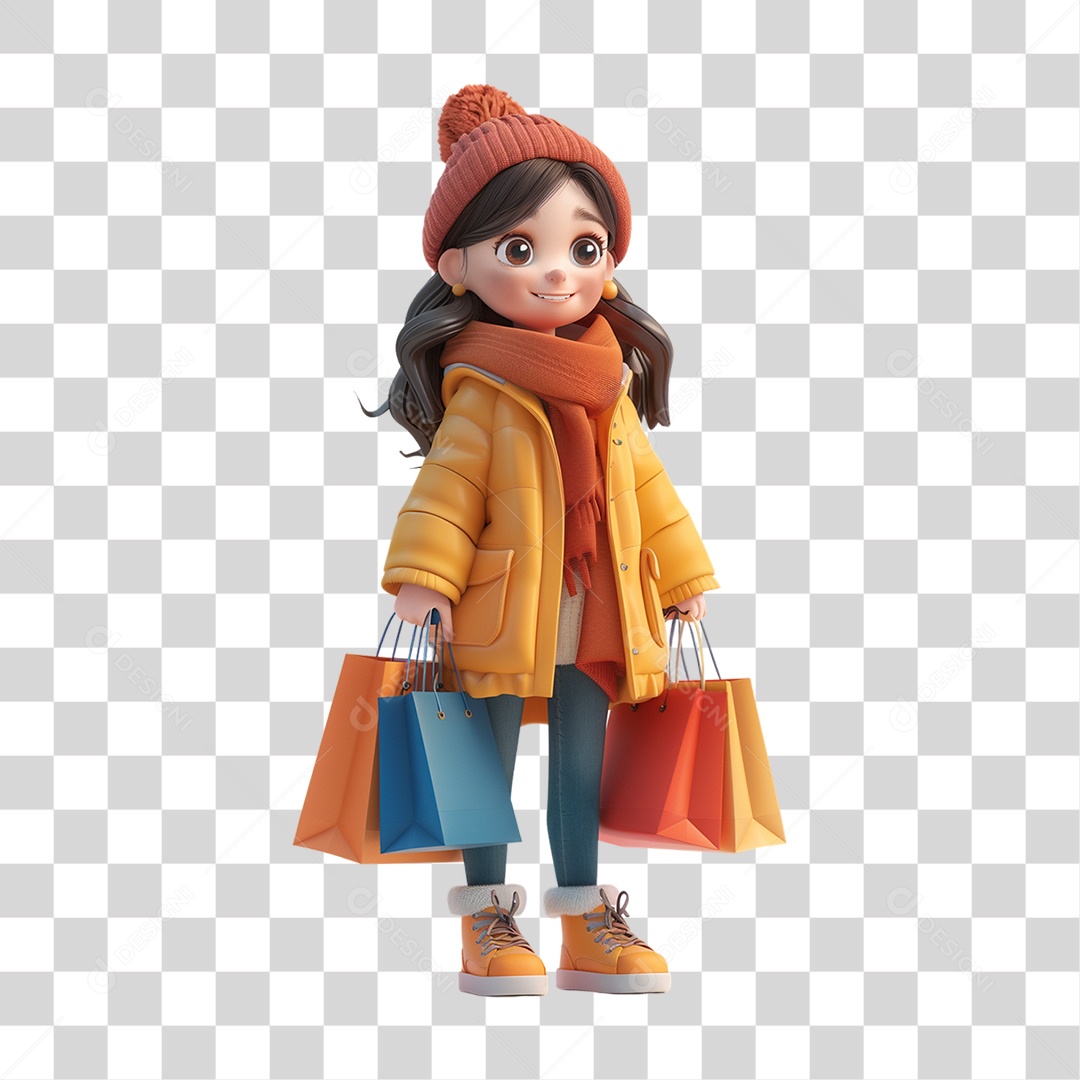 Personagem Mulher com Compras PNG Transparente