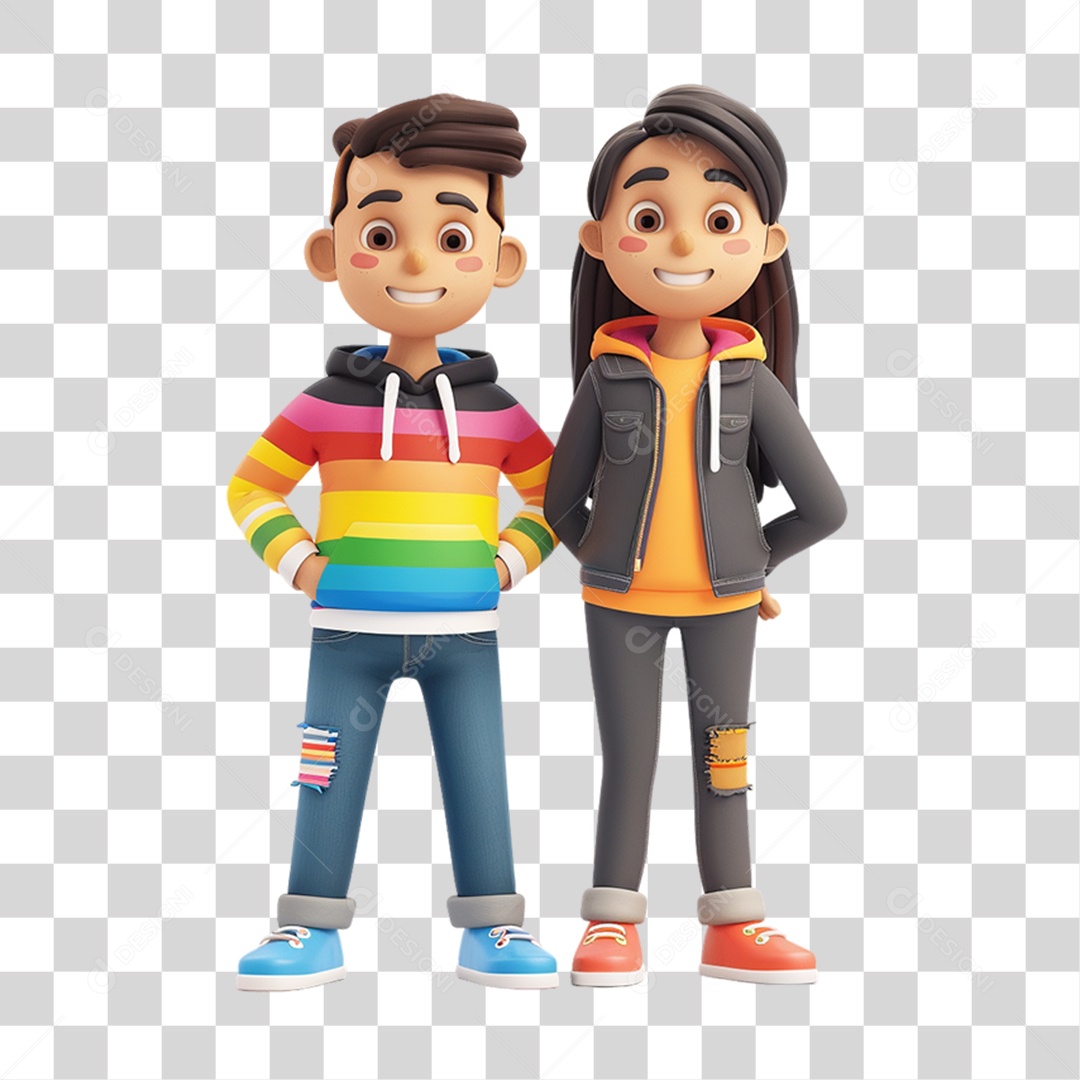 Casal com Cores LGBT PNG Transparente