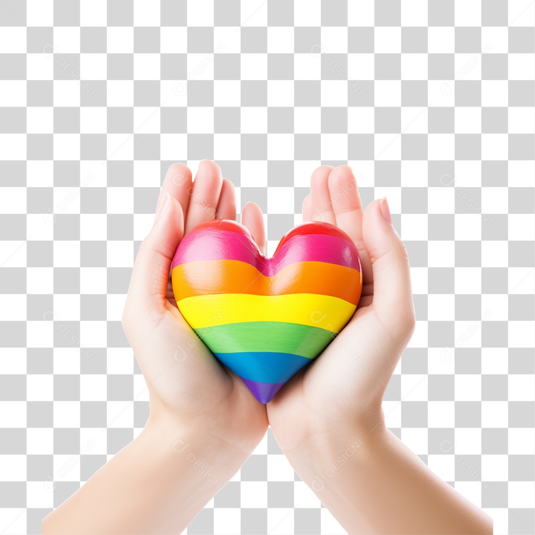 Elemento 3D Mão com Coração Colorido LGBT PNG Transparente