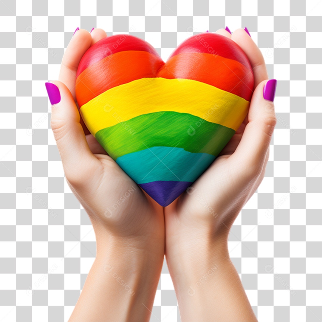 Elemento 3D Mão com Coração Colorido LGBT PNG Transparente