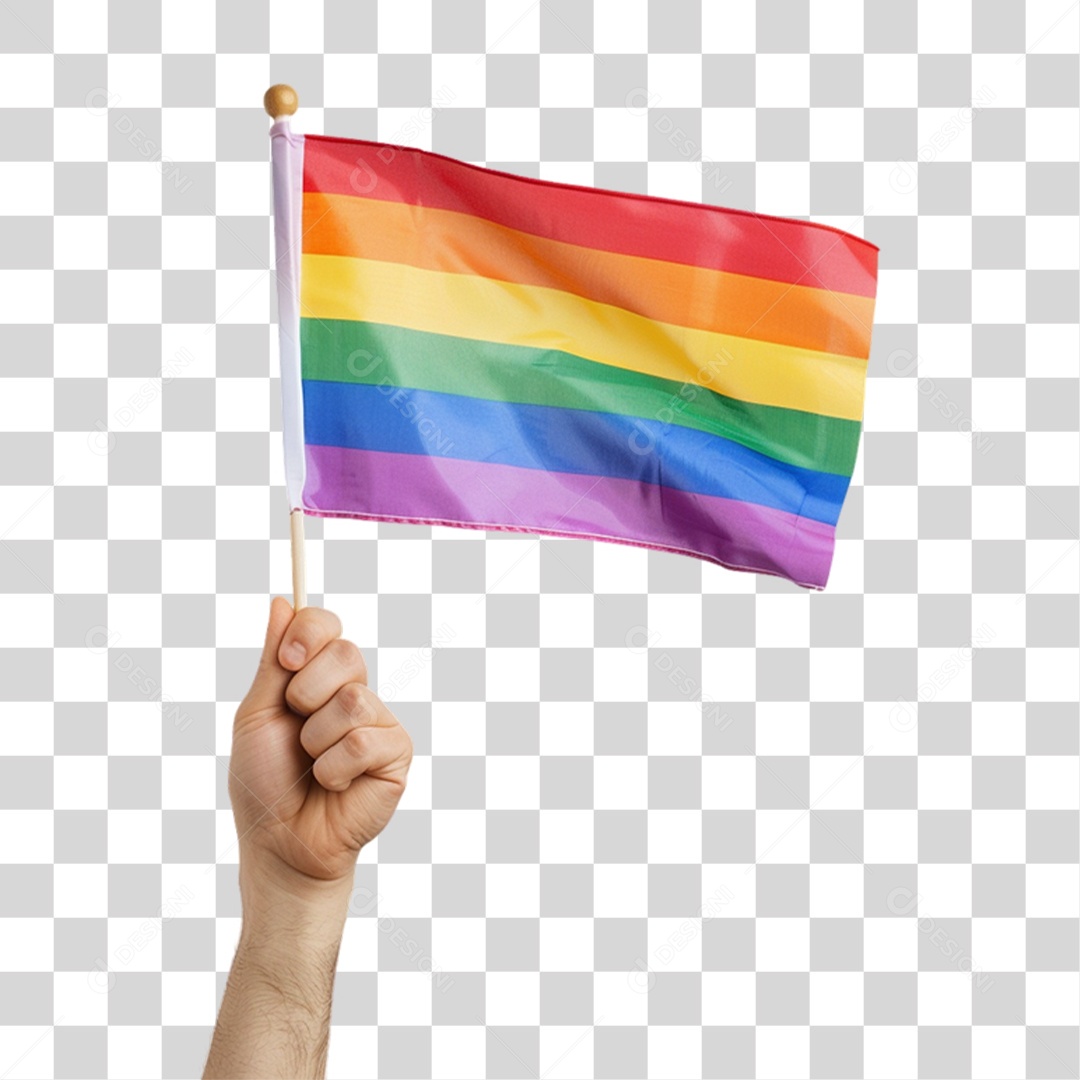 Elemento 3D Mão com Bandeira Colorida LGBT PNG Transparente