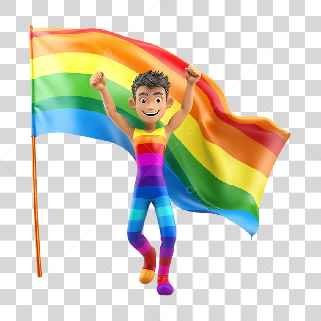 Elemento 3D Pessoa com Bandeira Colorida LGBT PNG Transparente
