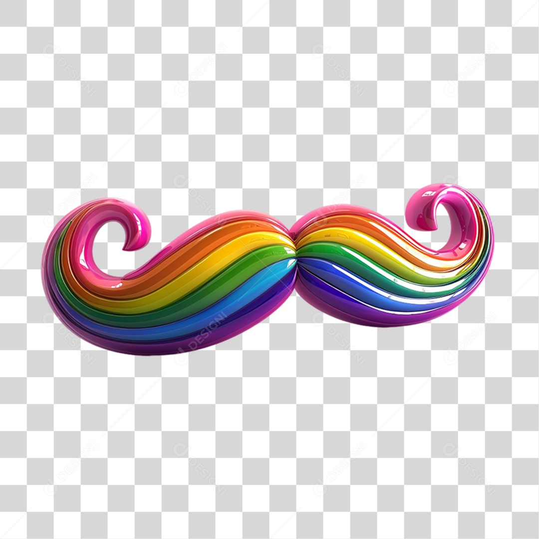 Elemento 3D Bigode Colorido LGBT PNG Transparente