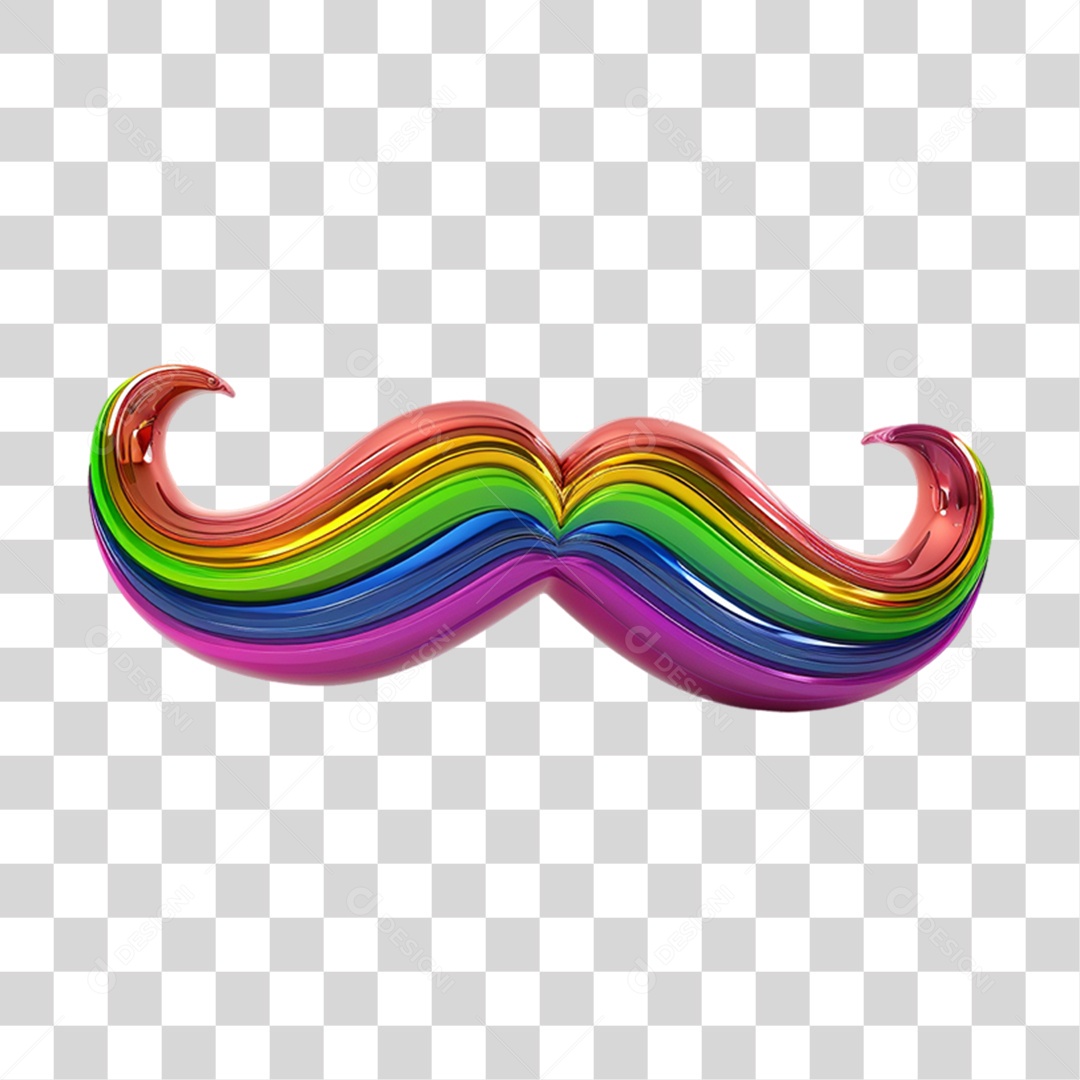 Elemento 3D Bigode Colorido LGBT PNG Transparente