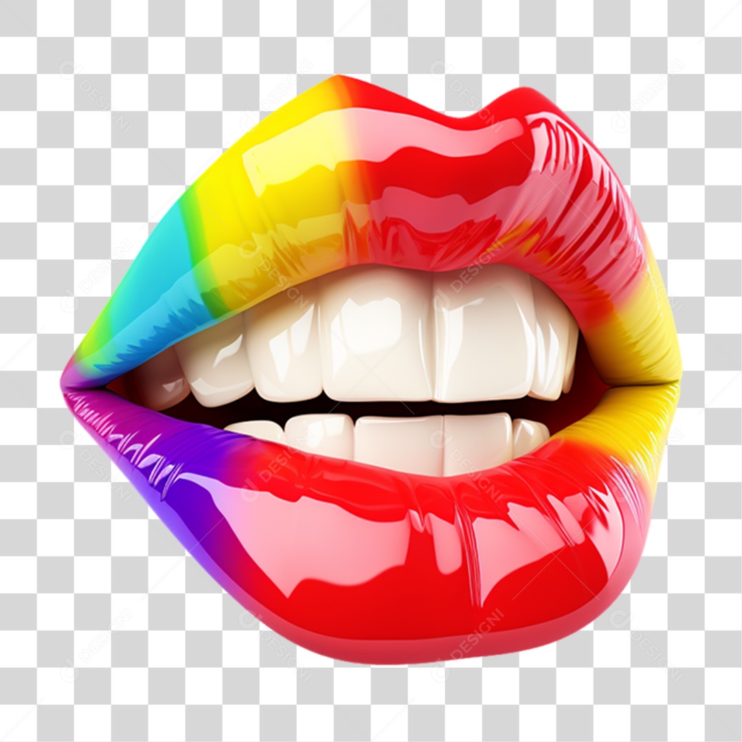 Elemento 3D Boca Colorida LGBT PNG Transparente