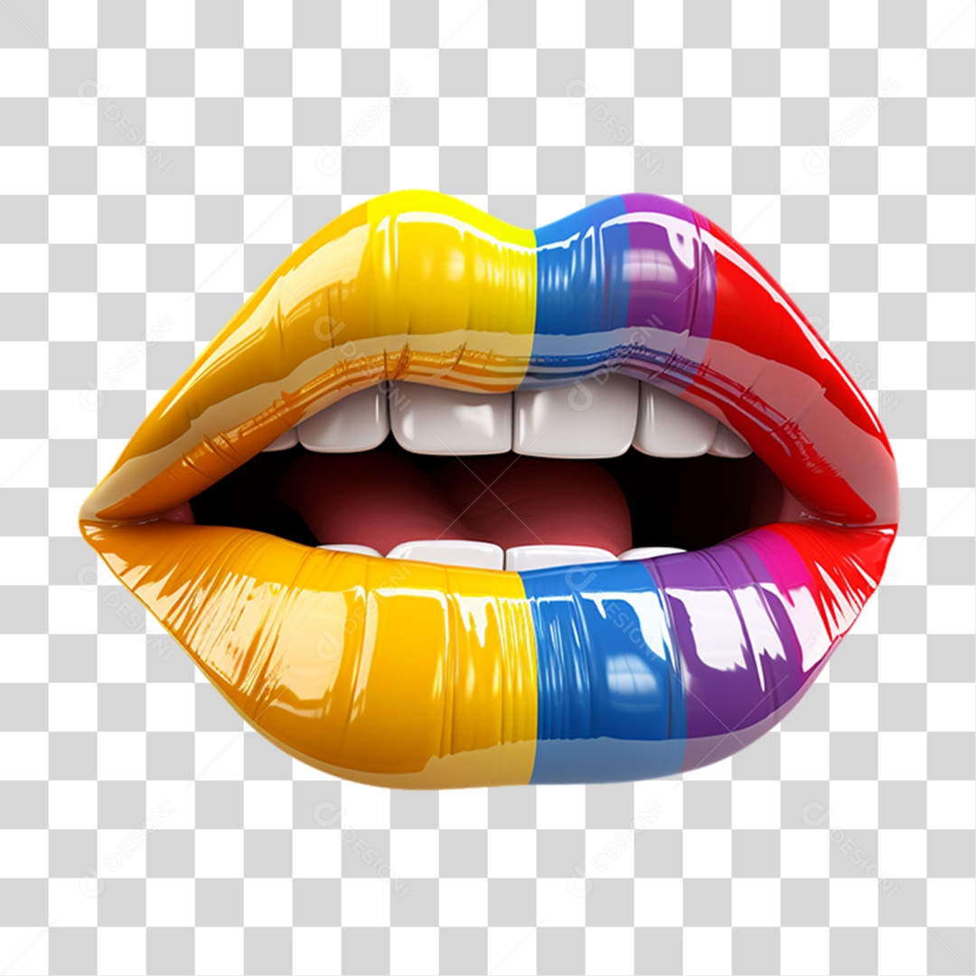 Elemento 3D Boca Colorida LGBT PNG Transparente