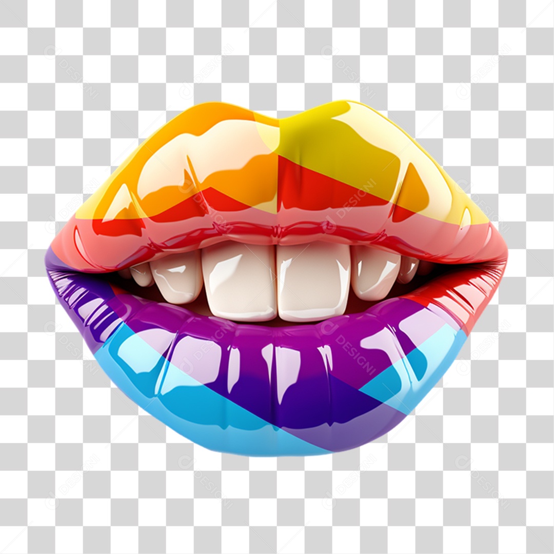 Elemento 3D Boca Colorida LGBT PNG Transparente