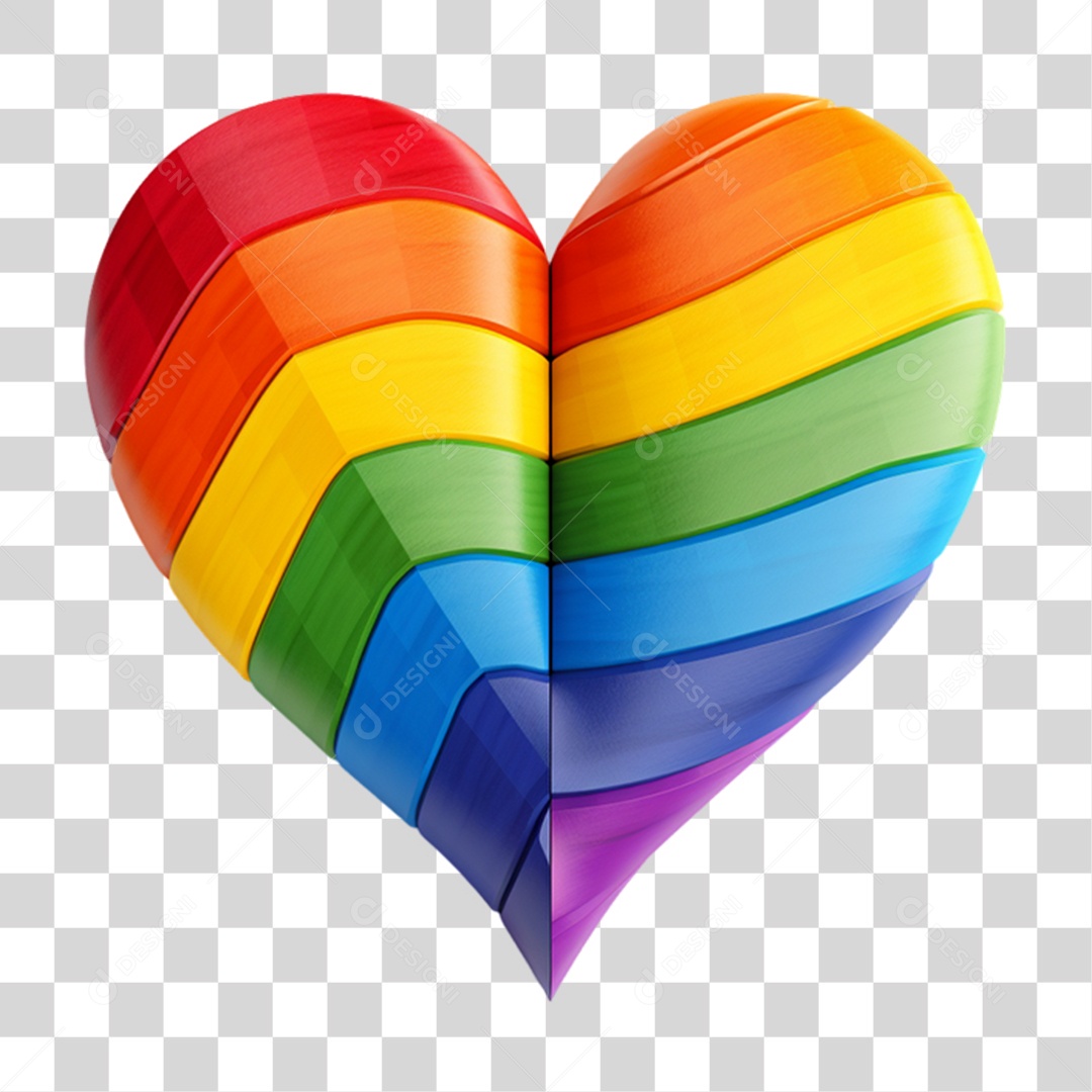 Elemento 3D Coração Colorido LGBT PNG Transparente