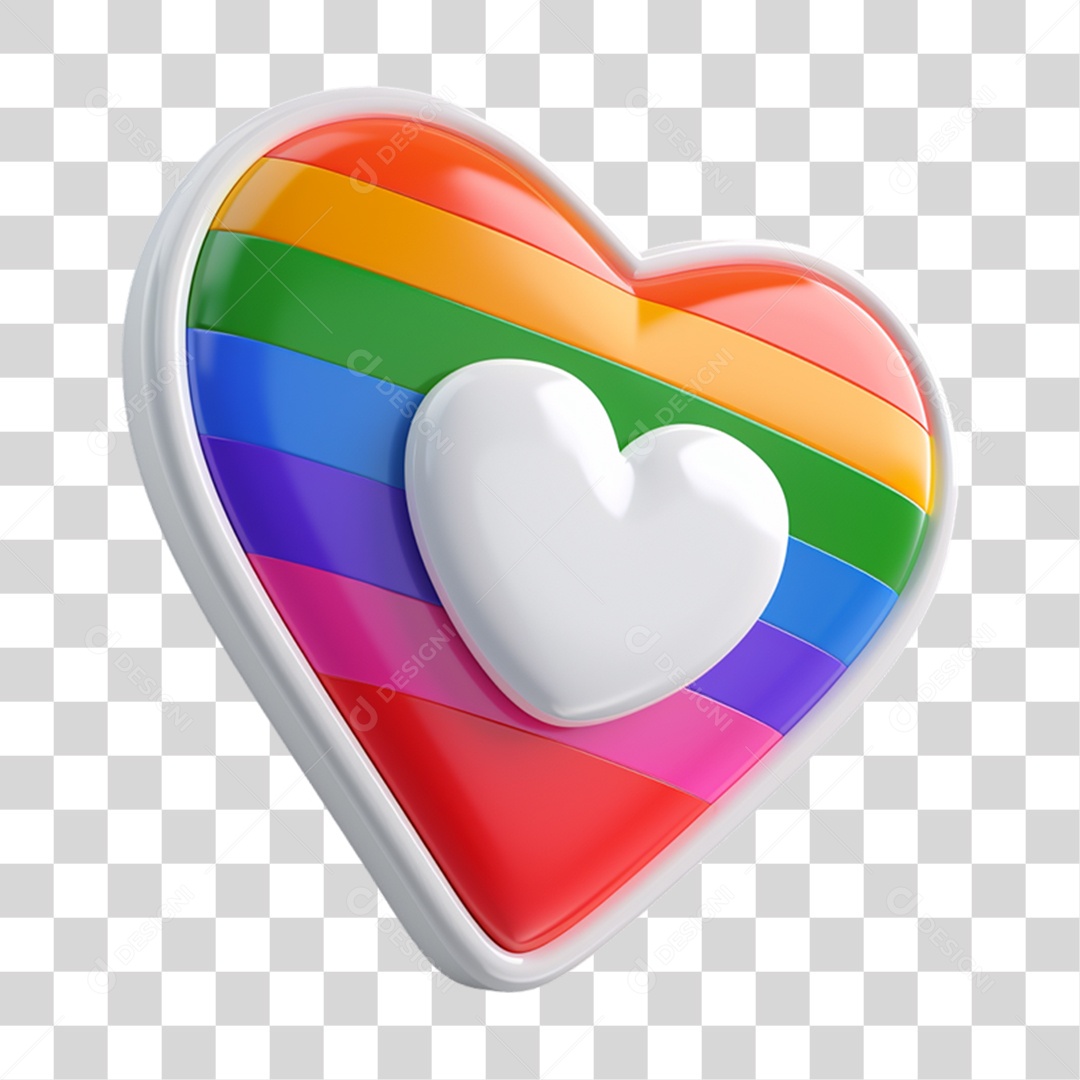 Elemento 3D Coração Colorido LGBT PNG Transparente