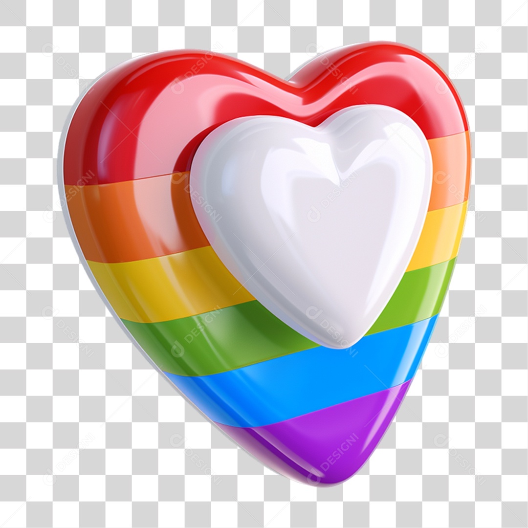 Elemento 3D Coração Colorido LGBT PNG Transparente