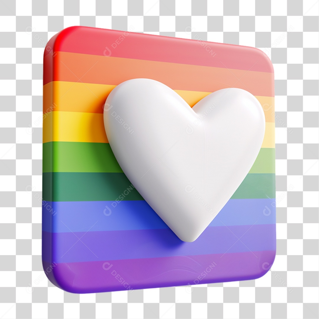 Elemento 3D Coração Branco Placa Colorido LGBT PNG Transparente