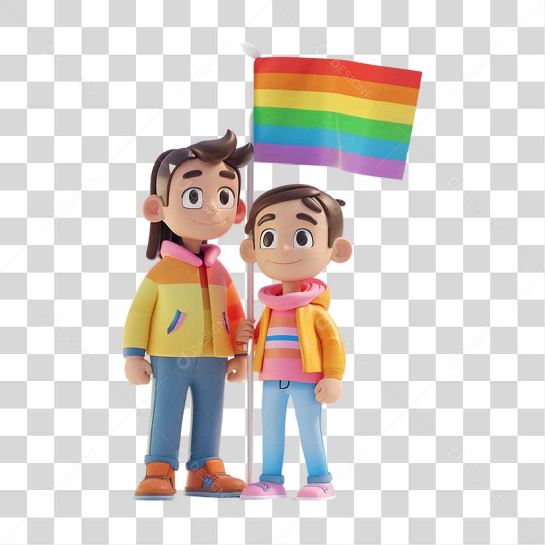 Elemento 3D Casal com Bandeira Colorida LGBT PNG Transparente