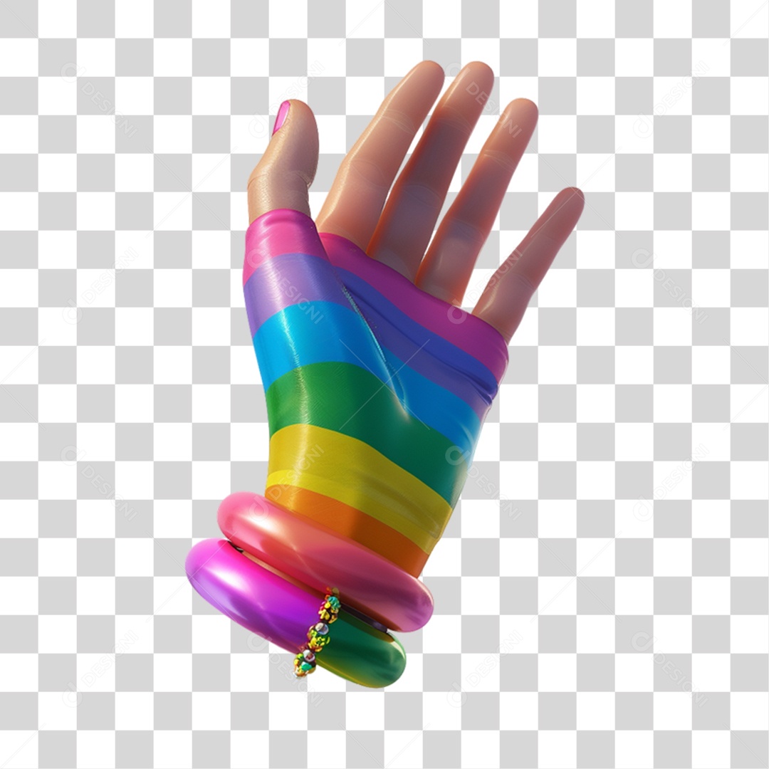 Elemento 3D Mão Colorida LGBT PNG Transparente