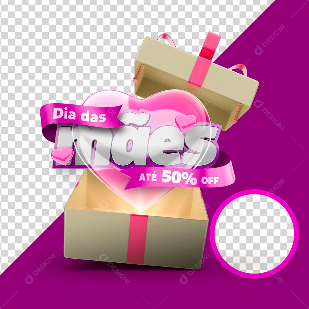 Dia das Mães Selo 3D Para Composição PSD