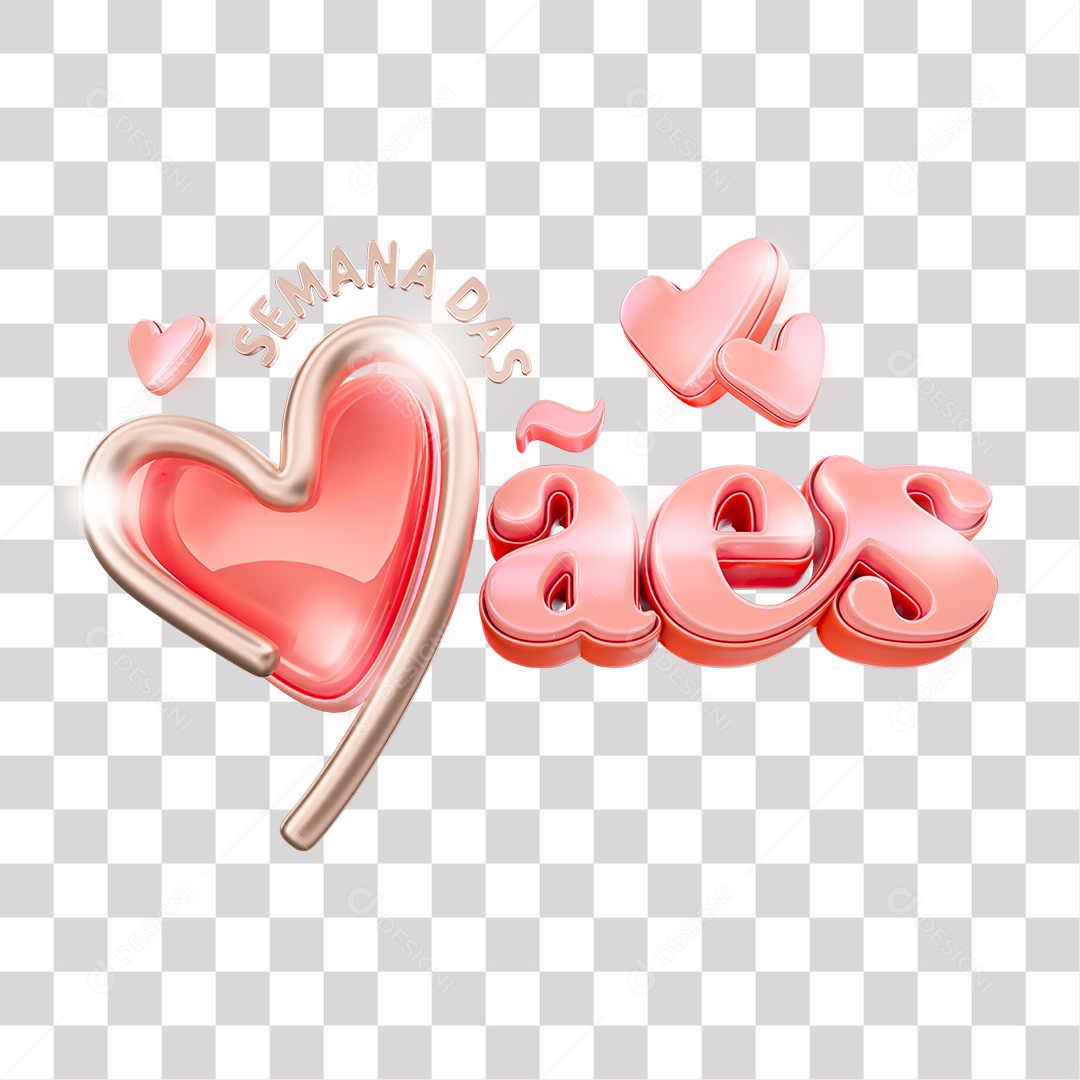 Semana das Mães Selo 3D Rosa e Dourado para Composição PNG Transparente