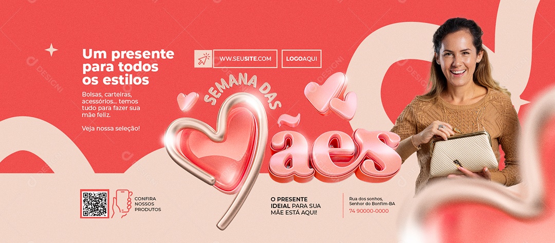 Banner Loja de Bolas Semana das Mães Bolas Carteiras Social Media PSD Editável