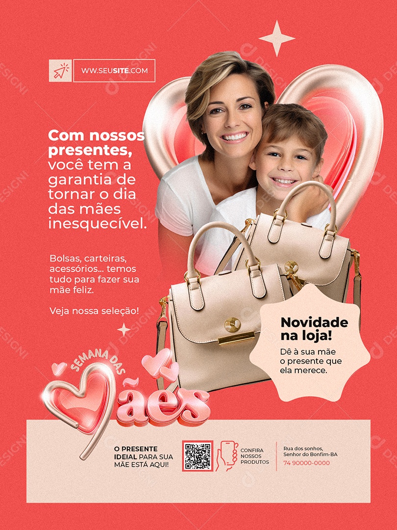 Loja de Bolas Semana das Mães Encarte Bolsas Carteiras Social Media PSD Editável