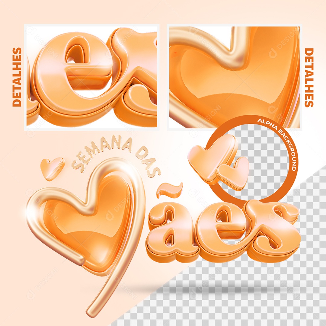 Semana das Mães Selo 3D Laranja para Composição PSD