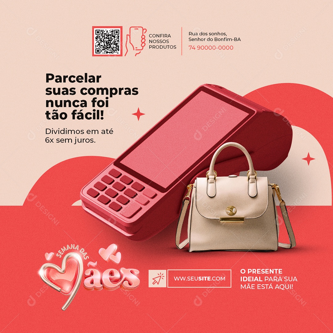 Loja de Bolsas Semana das Mães Parcelar suas Compras Social Media PSD Editável