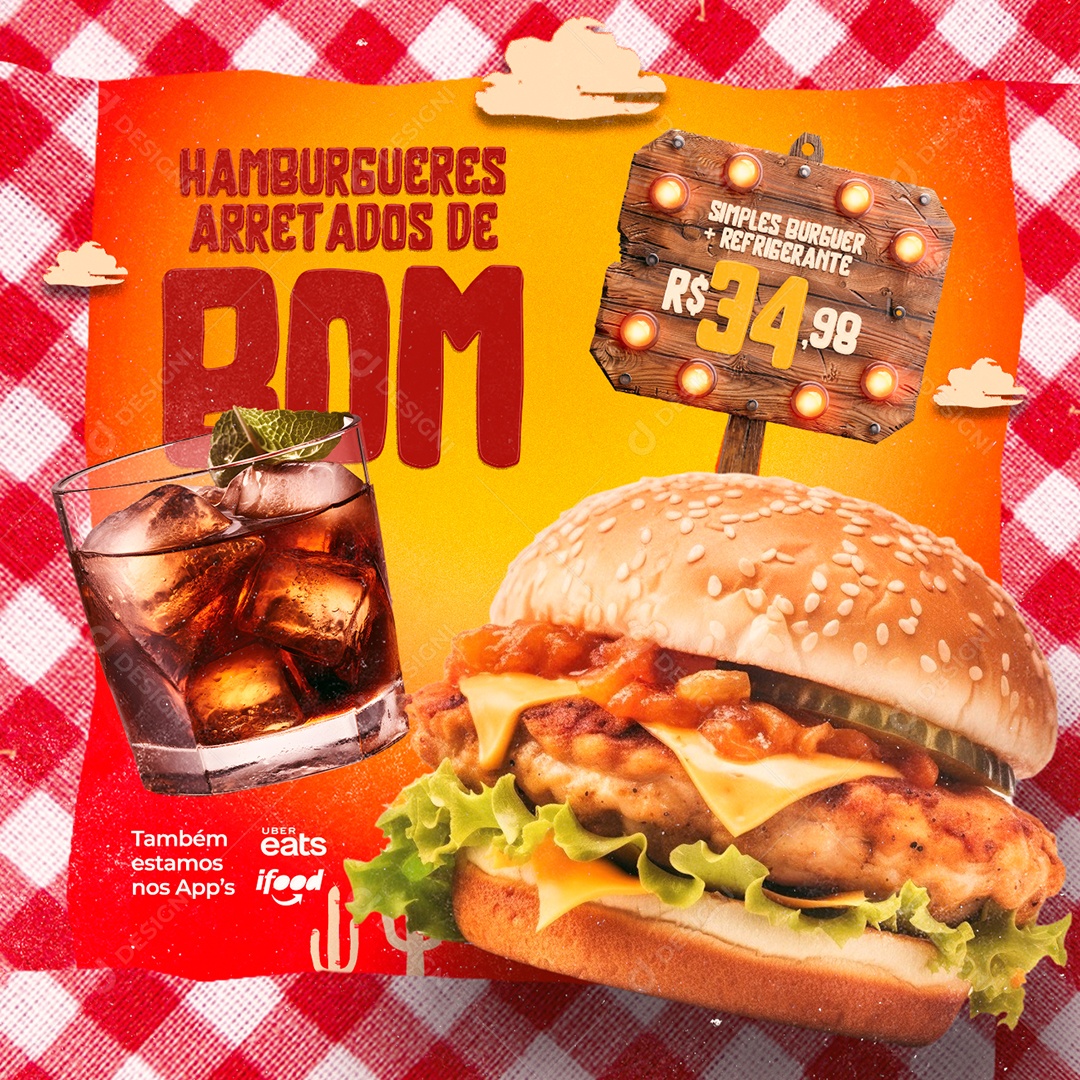 Hamburgueria São João Simples Burguer Refrigerante Social Media PSD Editável