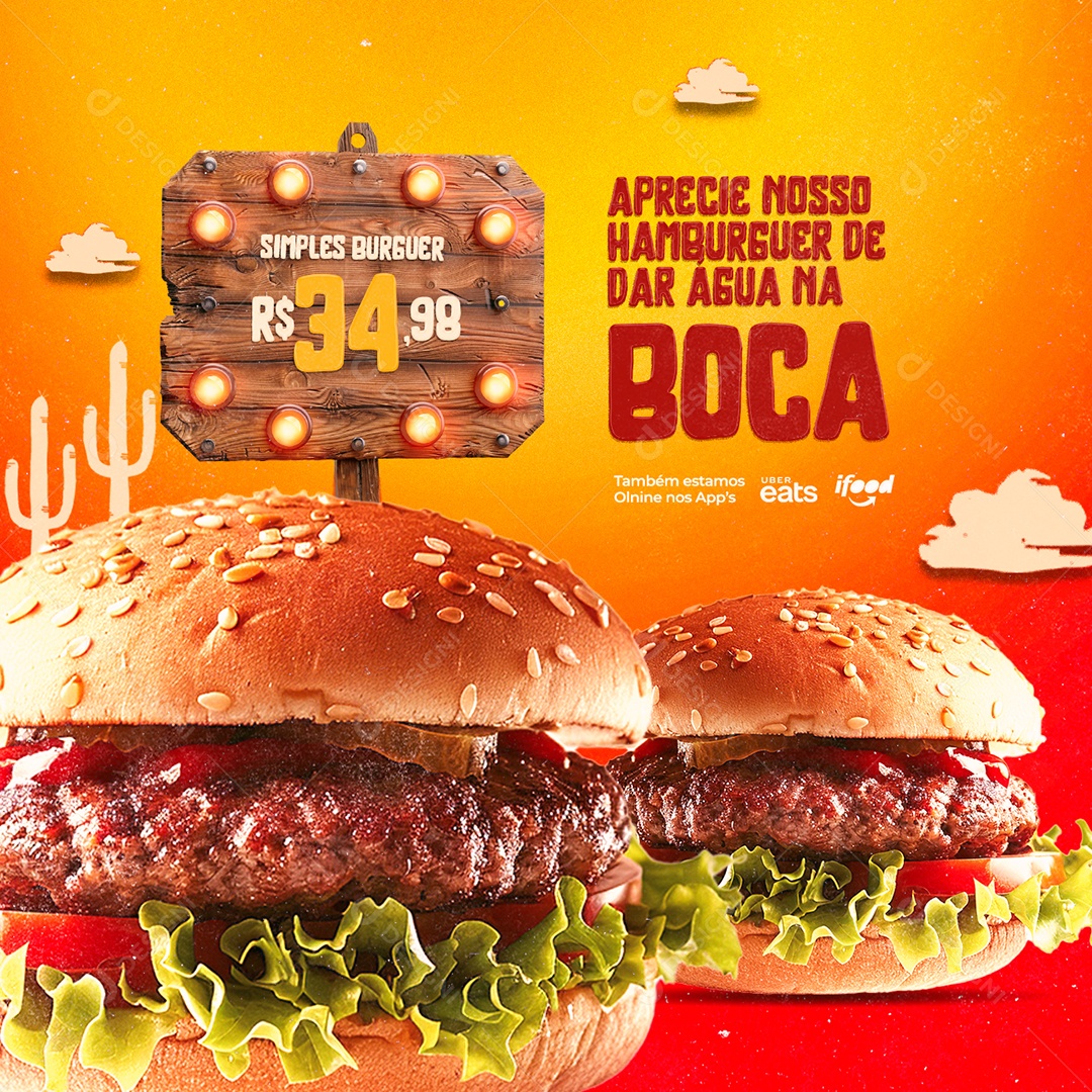 Hamburgueria São João Simples Burguer de Dar Água na Boca Social Media PSD Editável