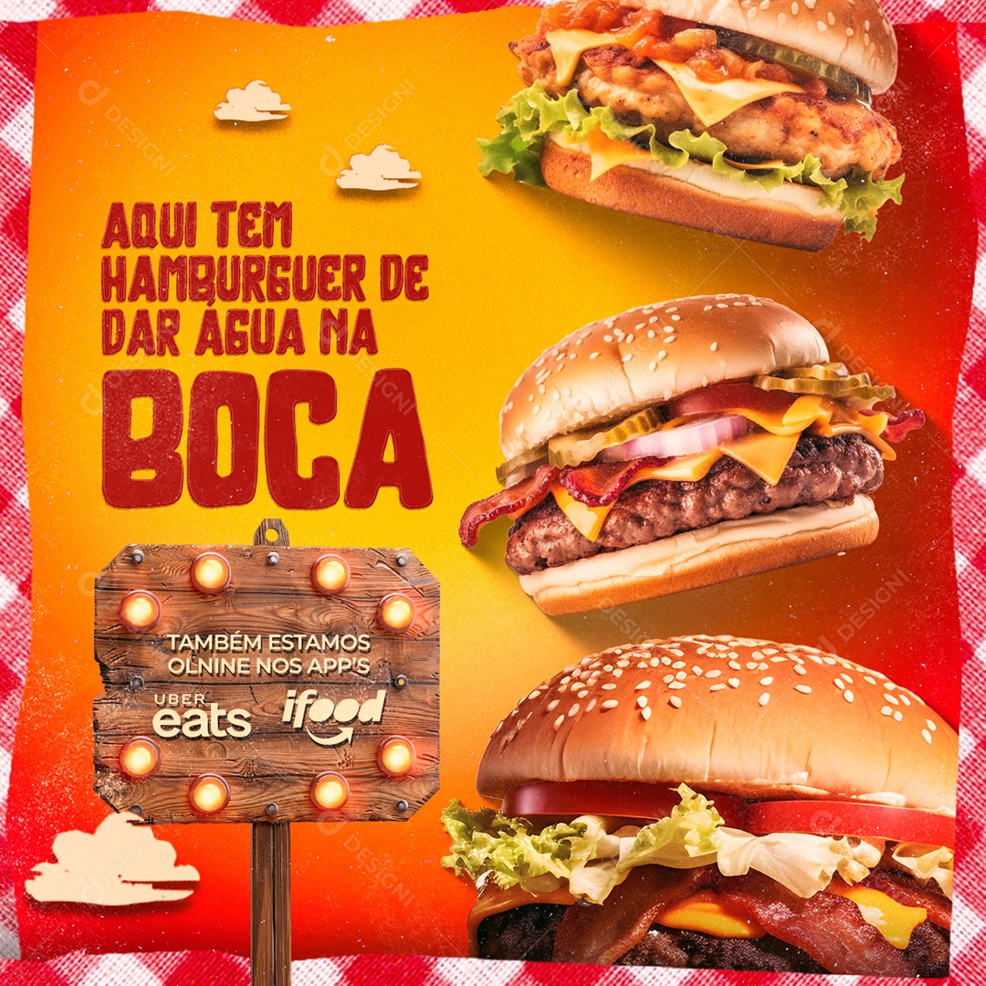 Hamburgueria São João Aqui Tem Hamburguer de Dar Água na Boca Social Media PSD Editável