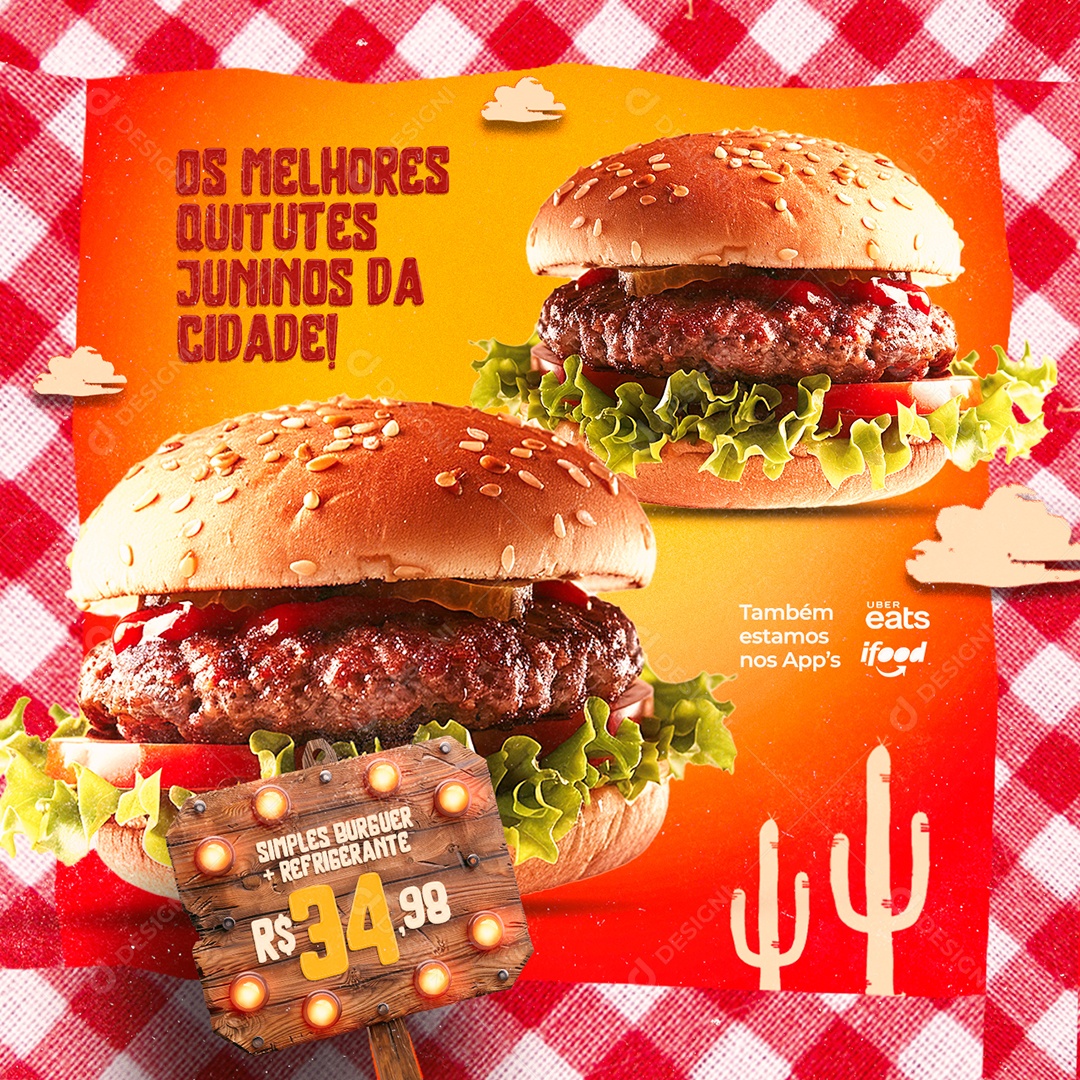 Hamburgueria São João Simples Burguer Mais Refrigerante Social Media PSD Editável