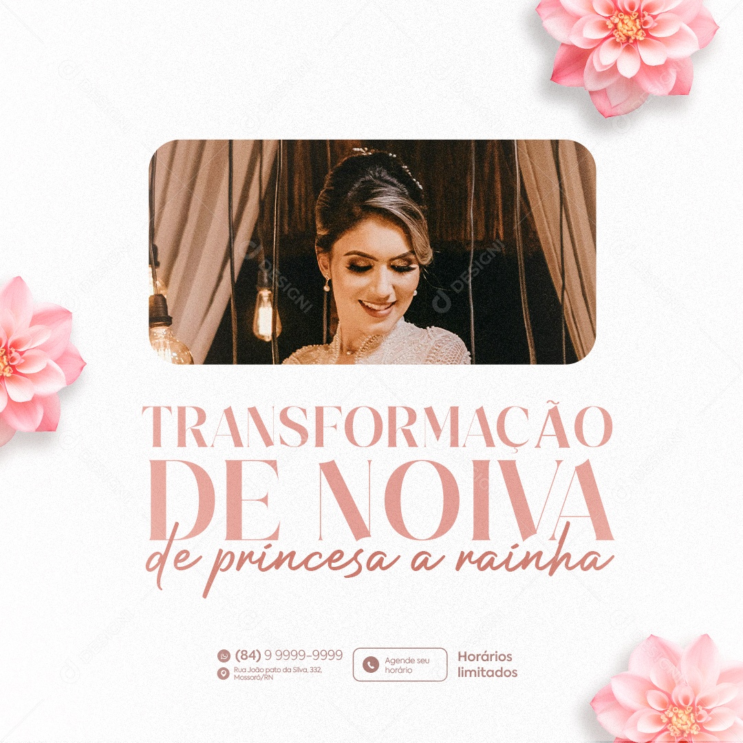 Salão de Beleza Noiva Transformação De Noiva de Princesa a Rainha Social Media PSD Editável