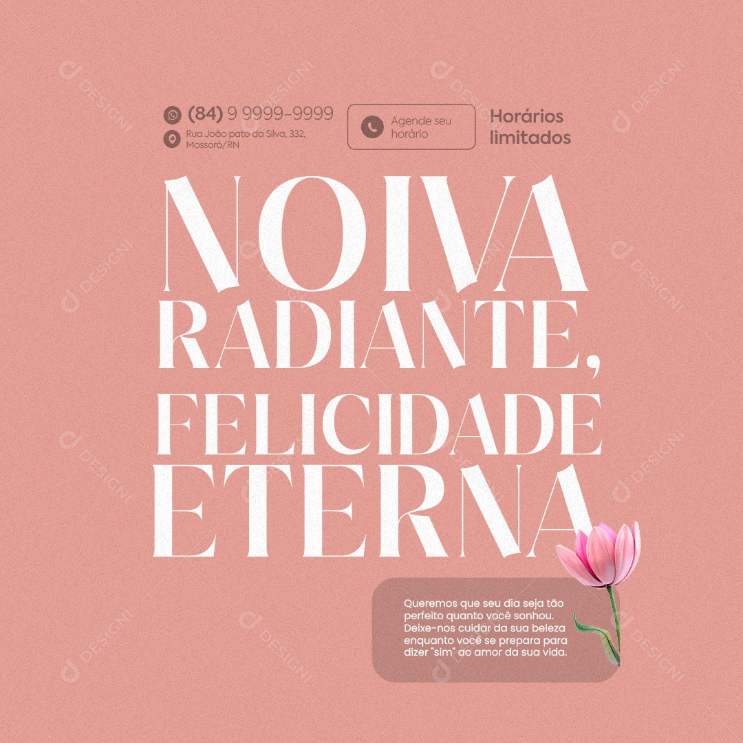 Salão de Beleza Noiva Radiante Felicidade Eterna Social Media PSD Editável