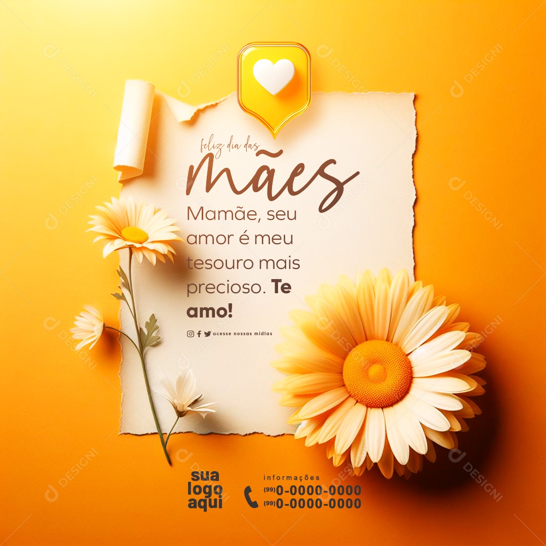 Dia das Mães 12 de Maio Mamãe seu Amor é meu Tesouro mais Precioso Social Media PSD Editável