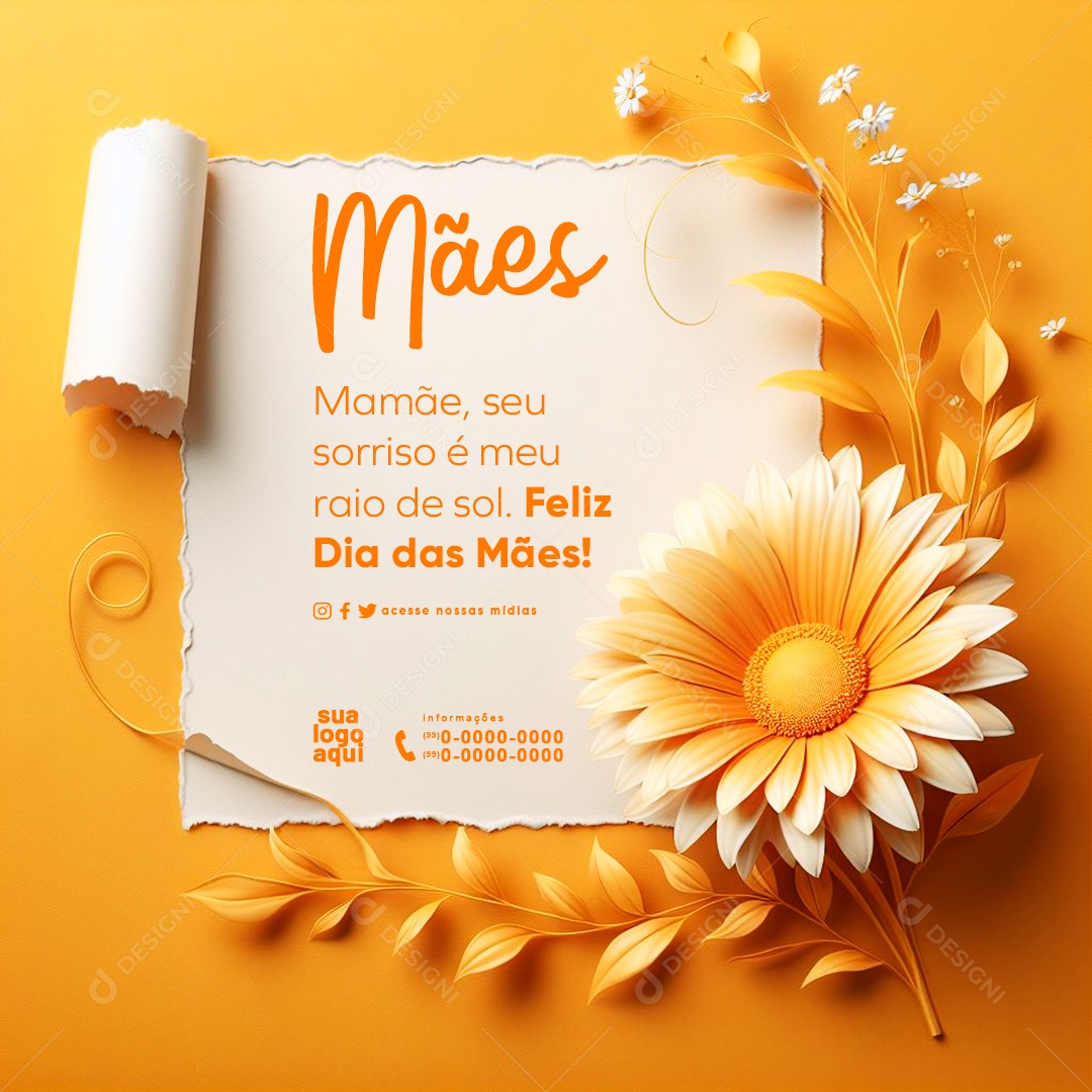 Dia das Mães 12 de Maio Mamãe seu Sorriso é meu Raio de Sol Social Media PSD Editável