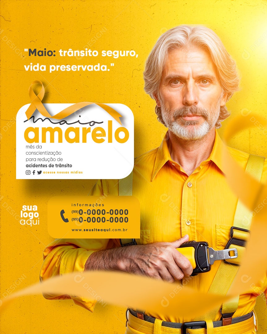 Maio Amarelo Redução de Acidentes de Trânsito Social Media PSD Editável