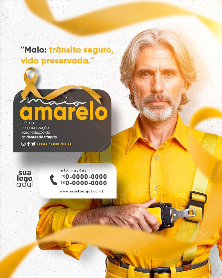 Maio Amarelo Mês Conscientização Acidentes de Trânsito Social Media PSD Editável