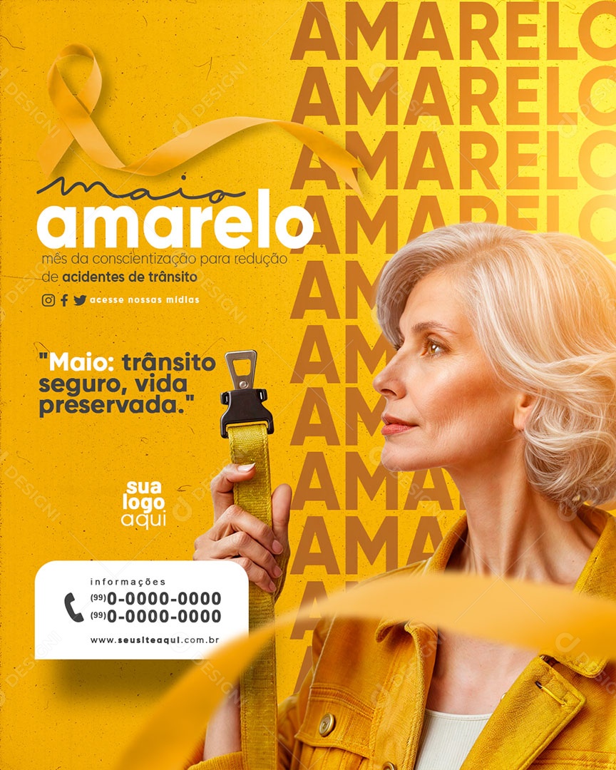 Maio Amarelo Mês da Conscientização para Redução de Acidentes de Trânsito Social Media PSD Editável