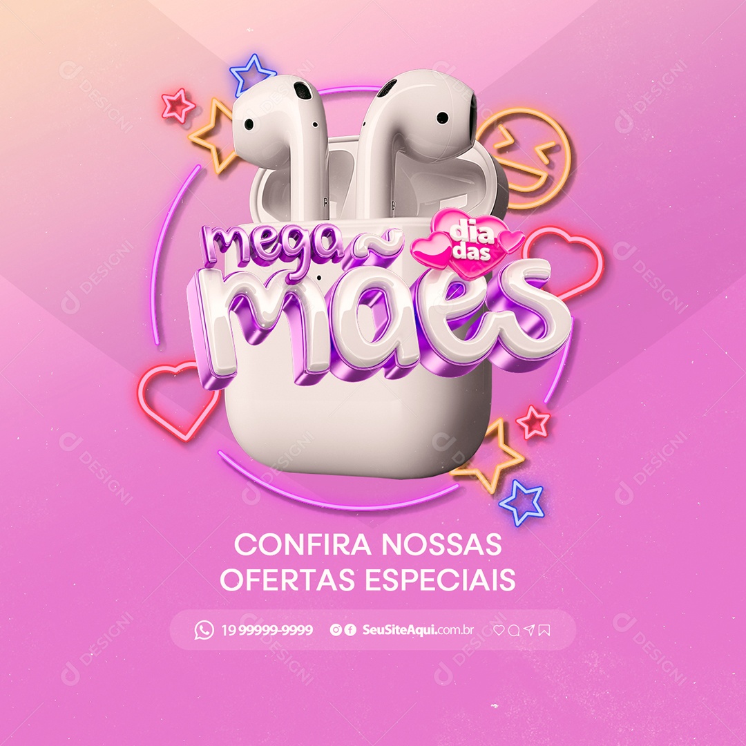 Loja de Eletrônicos Mega Dia das Mães Confira Nossas Ofertas Especiais Social Media PSD Editável