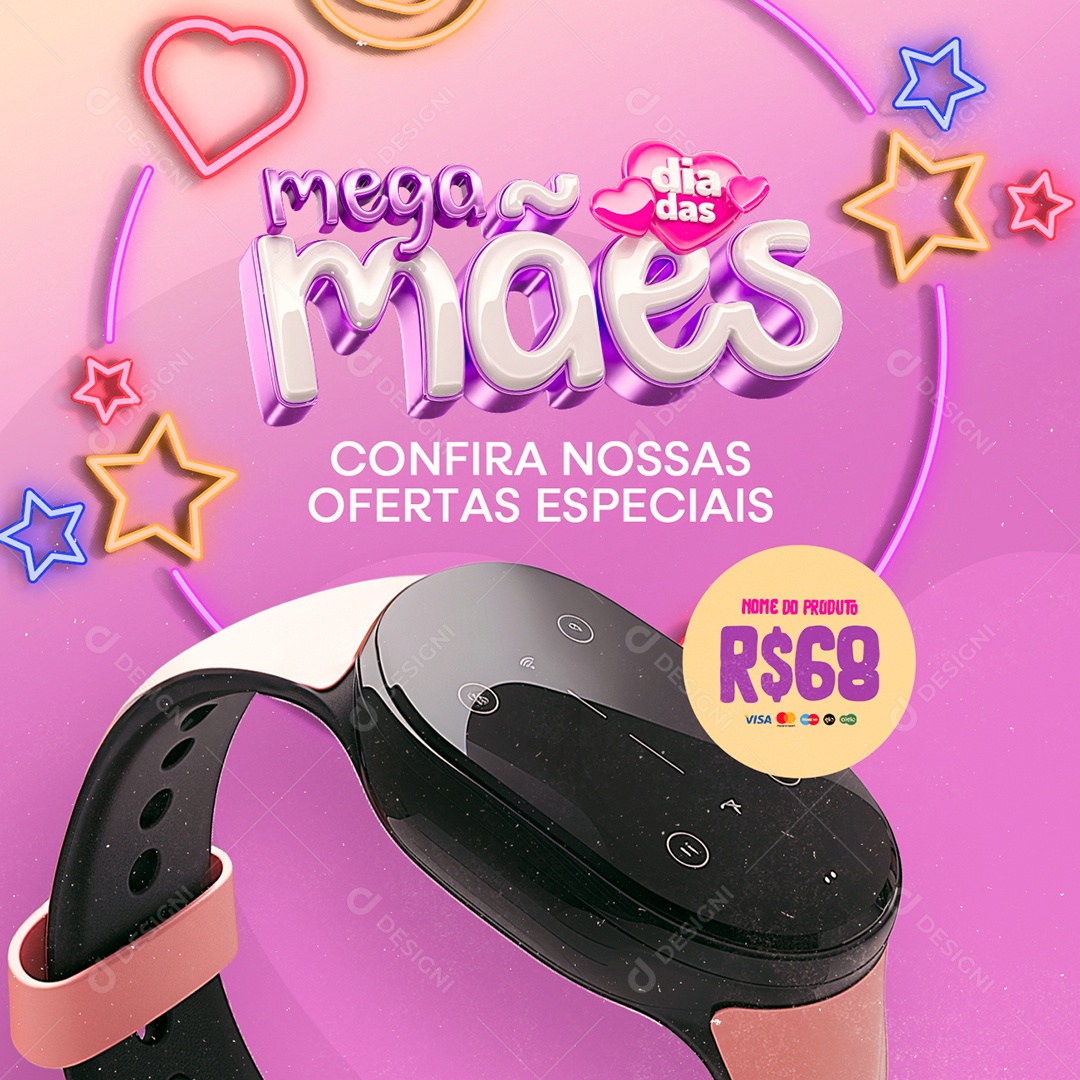 Loja de Eletrônicos Mega Dia das Mães Relógio Digital Social Media PSD Editável