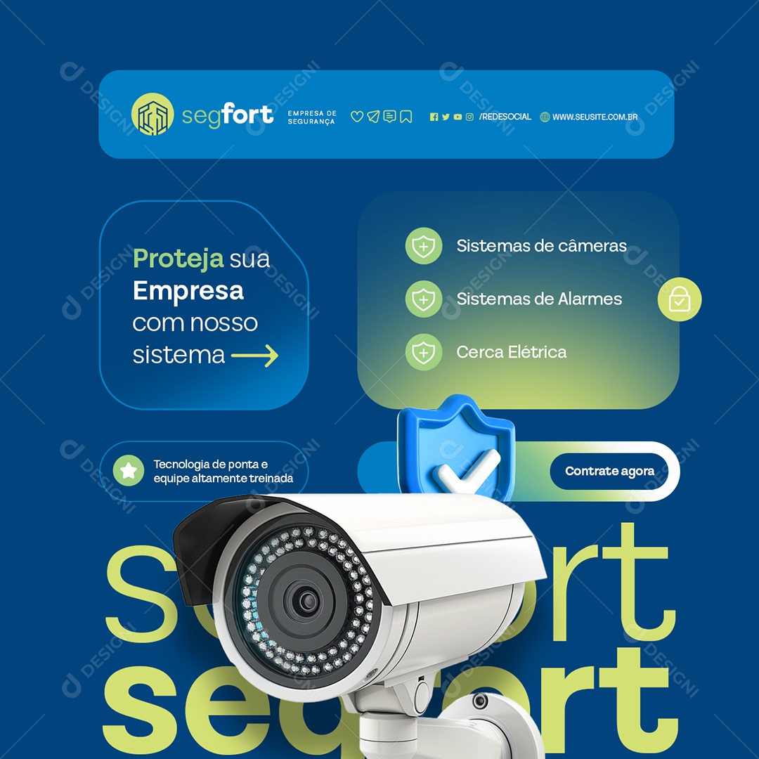 Empresa de Segurança Sistemas de Câmeras Alarmes Cerca Elétrica Social Media PSD Editável