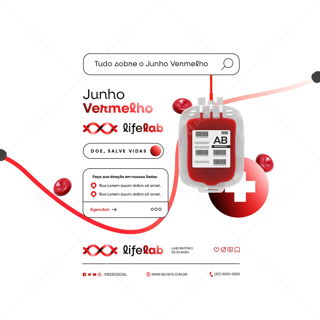 Laboratório de Exames Junho Vermelho Doe Salve Vidas Social Media PSD Editável
