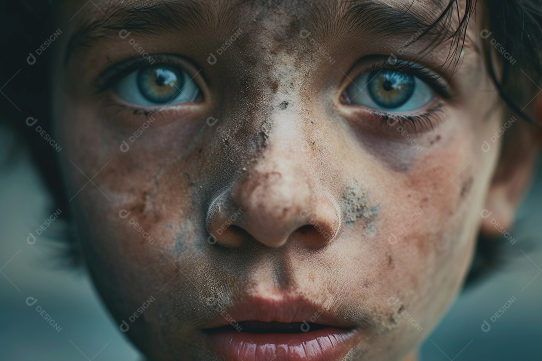 Criança suja com aspecto de tristeza e medo